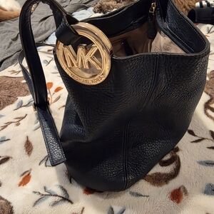 Michael Kors Black Shoulder Bag with Gold Logo
